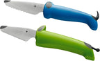 Kuhn Rikon Kinderkitchen® Kids Chef Knife Set 6", 2 Pieces, Green/Blue | Straight Edge & Serrated Knife | Cutting Tool Made for Real Cooking | Child Friendly Dog Design With Hand Guard For Safety