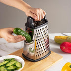 Multifunctional Stainless Steel Grater Slicer with Handle, Large 4 Sides Cutter for Ginger, Garlic, Cucumbers, Carrots, Cheese, Potato，Dishwasher Safe （Black）