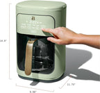 Beautiful 14 Cup Programmable Coffee Maker, Touch Display, 1200W, Brew Strength Control, Keep Warm, Pause & Serve, Glass Carafe, Reusable Filter, Auto Shut-Off, Matte Finish (Sage Green)
