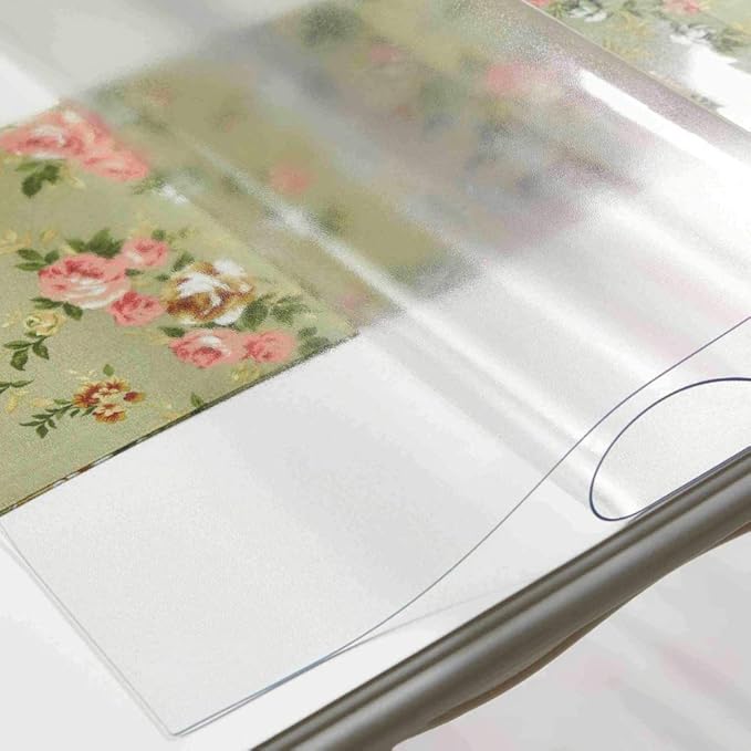 NECAUX Custom 34 x 96 Inch Frosted Table Cover Protector, 1.5mm Thick Wood Grain Transparent Table Pad Non-Slip Tablecloth Plastic Protective Pad for 8 Foot Dining Room Table, Meeting Table