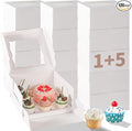 Bento Cake Box With Cupcakes, Clear Window 6 Holes Bento Combination,6 Sets: Cookie Boxes Fit 5 Regular Cupcake and Mini Cakes, Christmas Wedding Birthday Party (White/clear, 1+5/6pcs)