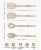 Silicone Spatulas and Spaghetti Spoons, 4 Pack Heat Resistant Full Silicone Cooking Utensils Set, Non Stick Large Kitchen Spatula Spoons for Cooking, Mixing, Serving, Draining