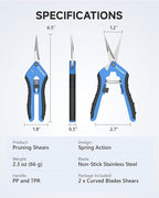 Fondwell 6.5" Gardening Scissors Trimming Shears: 2 Pack of Trimming Scissors for Buds - Comfortable Hand Pruners with Curved Blades