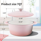 Enameled Cast Iron Dutch Oven Pot with Lid Heavy-Duty Cookware for Bread Baking, Braising, Stews, Roasting，7QT,pink
