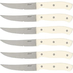 Oster Evansville 14 Piece Cutlery Kitchen Knife Block Set, Stainless Steel w/Linen White Handles - Cuchillos Para Cocina