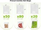 Bonsenkitchen Precut Vacuum Sealer Bags, 20 Gallon 11" x 16"+ 80 Quart 8" x 12"+ 50 Pint 6" x 10", Commercial Grade, BPA Free, Food Sealer Bags for Vac Storage, Meal Prep or Sous Vide Cooking, VB15
