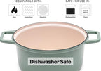 Misen 5.5 QT Enameled Cast Iron Dutch Oven - Chip-Resistant Enamel Coating - Thick Iron Core For Heat Retention - Large Cooking Surface - Oven Safe, Induction Compatible - Grill and Silicone Lid, Green