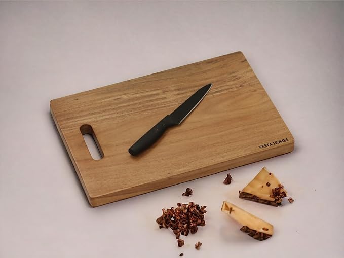 Vesta Homes Wooden Cutting Board for Kitchen/Chopping, Serving Board/Block for Vegetables, Fruits, Cheese and Charcuterie | Natural Acacia Wood | 15 * 10 * 1 Inches | Handcrafted in India