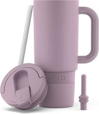 Ello Port 30oz Tumbler with Carry Loop & Integrated Handle | Vacuum Insulated Stainless Steel Reusable Water Bottle Travel Mug | Leak Proof Lid | Flexible Straw | BPA-Free | Dishwasher Safe | Mauve