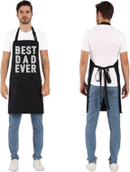 BBQ Funny Apron for Men - Best Dad Ever - Chef Bib Apron with 2 Pockets, Adjustable Neck Strap and 40" Long Ties - Best for Kitchen Cooking, Grilling, Baking, Gardening - Black