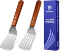 Metal Spatula Set for Kitchen Use,2Pcs Large Stainless Steel Spatulas for Cast Iron Skillet,Wood Handle Wok Flat Top Grill Griddle Spatula Turner Flipper Utensil Set for Burgers Pancake Egg Fish BBQ
