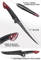 Dalstrong Fillet Knife - 7 inch - Scorpion Series - Exclusive Japanese V12 Ultra™ Steel - Black Damascus - Black & Red Honeycomb Resin Handle Cooking Boning Knife Gift - Custom-Fit Leather Sheath