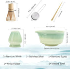Japanese Matcha Set, Matcha Bowl with Spout, Matcha Whisk and Holder, Bamboo Matcha Scoop and Stainless Steel Sifter - 5 Pcs Gradient Green Matcha Kit for Matcha Lover