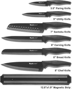 Wanbasion 7 Piece Black Sharp Knife Set for Kitchen, Stainless Steel Chef Knife Set with Magnetic Strip and Cover for Meat Cutting