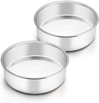 TeamFar 6 Inch Cake Pan, 2 Pcs Round Tier Cake Pan Set Stainless Steel for Baking Steaming Serving, Fit in Oven Pot Air Fryer, Healthy & Heavy Duty, Mirror Finish & Easy Clean, Dishwasher Safe