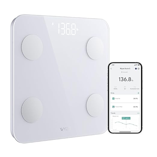 Wyze Scale S, Scale for Body Weight, Digital Bathroom Scale for Body Fat, BMI, Muscle, Heart Rate, Body Composition Analyzer with App, Batteries Included, Bluetooth, 400 lb, White
