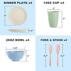 Wheat Straw Dinnerware Sets 20 PCS Service for 4, Unbreakable Kitchen Plates and Bowls Sets, Microwave Dishwasher Safe Dish Set, Outdoor Camping, RV, Apartment Essentials - Colorful