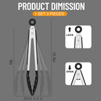 Hotec Silicone Kitchen Tongs for Cooking 9-Inch Serving Tongs with Silicone Tips, Set of 3 (Black Grey Khaki)