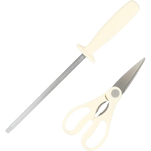 Oster Evansville 14 Piece Cutlery Kitchen Knife Block Set, Stainless Steel w/Linen White Handles - Cuchillos Para Cocina