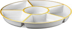 Plasticpro 6 Sectional Round Plastic Serving Tray/Platter (8, White & Gold)