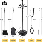 nalone 5 Pieces Fireplace Tools Set with Upgraded Tong, Heavy Duty Wrought Iron Fireplace Accessories Set with Poker, Tong, Shovel, Brush