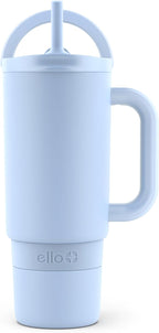 Ello Port 30oz Tumbler with Carry Loop & Integrated Handle, Vacuum Insulated Stainless Steel Reusable Water Bottle, Travel Mug with Leak Proof Lid & Straw, Perfect for Iced Coffee & Tea, Halogen Blue