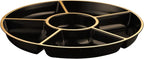 PLASTICPRO 6 Sectional Round Plastic Serving Tray/Platters Black & Gold Pack of 2