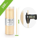 6" Bamboo Wood Skewers for BBQ, Kabob, Appetizer, Fruit, Sausage, Chocolate Fountain, Natural Wooden Barbecue Kebob Skewer Stick, Organic Food Sticks for Grilling, Kitchen (Φ=4mm Thick, 100PCS)