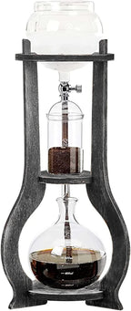 Cold Brew Drip Coffee Maker, 600ml/20.29 Ice Coffee Brewer Machine Cold-Drip Coffee Tower with Glass Container Wood Stand for Home Office