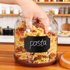 SAIOOL 2PCS Large Glass Storage Jars with Wooden Lids,Airtight Food Storage Containers, 3mm Thick Glass Kitchen Pantry Organization, Laundry Detergent Pods, with Scoop & Labels (67 FL OZ/2000 ml)
