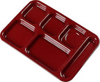 Carlisle FoodService Products Right Hand 6-Compartment Melamine Tray 14.5" x 10" - Dark Cranberry (Pack of 12)
