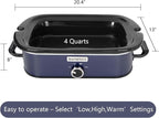 Magnifique 4-Quart Slow Cooker with Casserole Manual Warm Setting - Perfect Kitchen Small Appliance for Family Dinners, Dishwasher Safe Crock, Blue