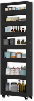 7-Tier Slim Storage Cart, Wooden Rolling Pantry Cabinet with Wheels, Narrow Shelf Organizer for Kitchen, Bakers Rack, Dining Room, Closet, Small Spaces Dark Walnut 73.2‘’H*5.9''W*19.6''D