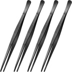 Yaomiao 4 Packs 8 Inch Bar Tweezers Black Cocktail Tongs Long Garnish Tweezers Stainless Steel Bartender Kitchen Cooking Tongs for Cocktail Food Fruit Korean BBQ Bartender Chef, Multi-use