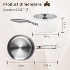 2.5 Quart Tri-ply Stainless Steel Saucepan with Glass Lid, Induction Sauce Pan Compatible with All Cooktops, Non-Toxic Sauce Pot with Stay Cool Handle, Oven & Dishwasher Safe