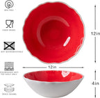 Melamine Large Serving Bowls, 12x4 ''And 130 OZ, Set of 2, Unbreakable and Dishwasher Safe Bowls Set for Serving Salad, Fruit, Pasta and Side Dishes on Christmas,Party All Occasions, Red