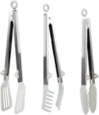 Kitchen Tongs,Set Of 3 Tongs with Silicone Tip for Cooking 9/12 Inch Stainless Steel Kitchen Tong for Meat,Food Grill,Salad,BBQ,Frying,Serving,Dishwasher (white, 12inch)