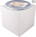 Cakebon Cake Boxes with Boards - 8 Inch Round Cake Drum Silver - Box With Window for Birthdays, Weddings and Parties (1pc Each, 2pcs Total)