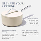 3.5QT Nonstick Ceramic Sauce Pan with Lid Soup Pot Even Heat Distribution, Non Toxic PFAS-Free Small Cooking Pot for All Stovetops (Induction/Gas/Electric), Oven Safe 500°F, Cream