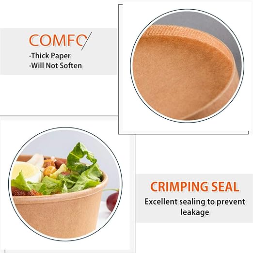 50 Pcs 32 Oz Large Paper Bowls with Lids, Disposable Soup Serving Bowls Bulk Party Supplies for Hot/Cold Food, Soup (32 OZ)