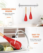 Multifunction Spatula Spoon for Nonstick Cookwares, Great for Cooking and Serving, Sturdy BPA-Free Matte Silicone, Wood Handle Spatula for Mixing, Scoop, and Scrape, Red(2 pack,11.4" & 13.4")