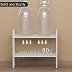 Expandable Cabinet Shelf Organizers, Stackable Metal Shelves Extender for Kitchen Countertop Storage, Adjustable Spices Shelves Rack Stand for Cupboard Pantry, White