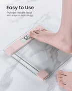 FITINDEX Bathroom Scale for Body Weight, Highly Accurate Digital Weighing Scale with Large LCD Display, Transparent and Slim Tempered Glass, 400 lbs, Pink