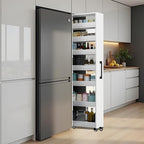 7-Tier Slim Storage Cart, Wooden Rolling Pantry Cabinet with Wheels, Narrow Shelf Organizer for Kitchen, Bakers Rack, Dining Room, Closet, Small Spaces Dark Walnut 47.2" H*7.8" W*16.9" D