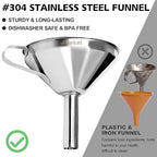 Anaeat Stainless Steel Kitchen Funnel, Multi-Use Premium Metal Food Grade Cooking Funnels with 2 Removable Strainer Filter for Transferring Liquid or Dry ingredients, Oils & 1 Pc Cleaning Brush (4.1")