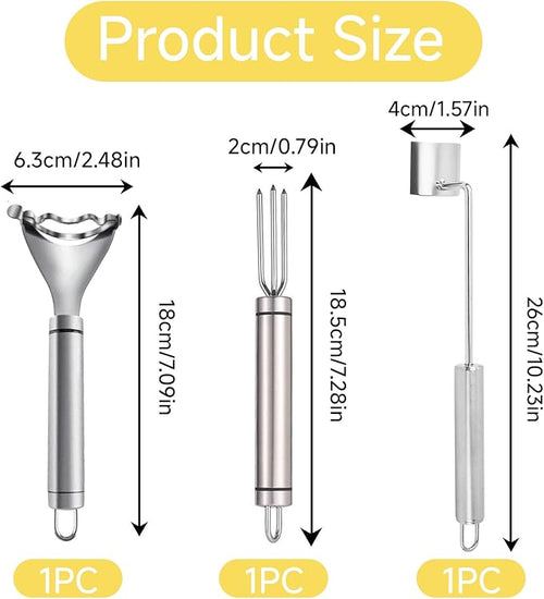 3 Pcs Corn Tool Set – Upgraded Corn Peeler for Corn on the Cob,Corn Holder, Corn Cob Stripper Tool,Multi-Use Corn Cob Stripper Tool for Home Kitchen, Outdoor Barbecues & Camping