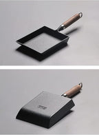 LI-GELISI Pre-Seasoned Cast Iron Tamagoyaki Pan - 9x7 Inch Japanese Rolled Omelet Pan, Non-Stick & Rust-Resistant, Ready to Use with Wood Handle, Works on All Stovetops, Camping & Kitchen