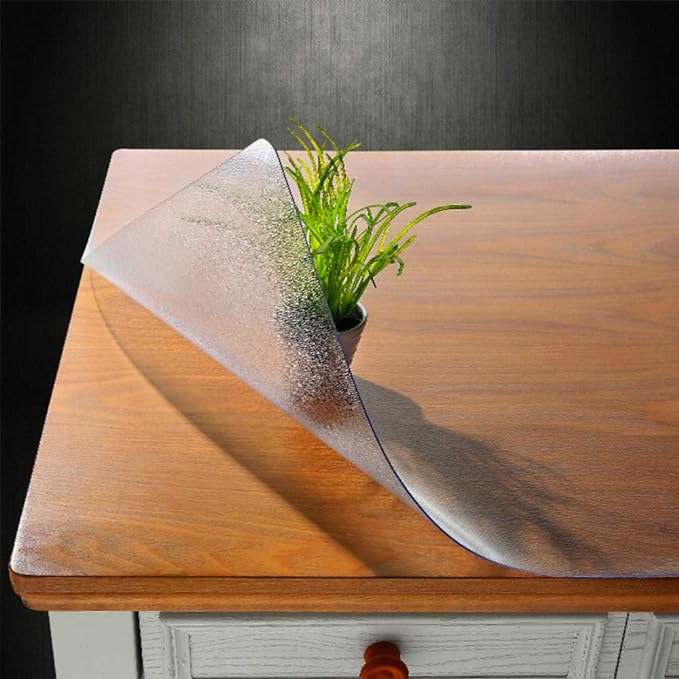 NECAUX Custom Multisize 1.5mm Thick Frosted PVC Table Cover Protector - 42 x 42 Inch Waterproof PVC Table Protector Square Vinyl Non-Slip Desk Pad Mat