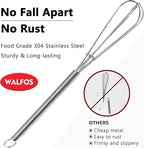 Walfos Whisk,304 Stainless Steel Mini whisk,Small Whisk.6in Long-Handle Non Rust Whisks Nice for stirring individual eggs and mixing small amounts of powder and sauce.Dishwasher Safe.(5+7+10in)
