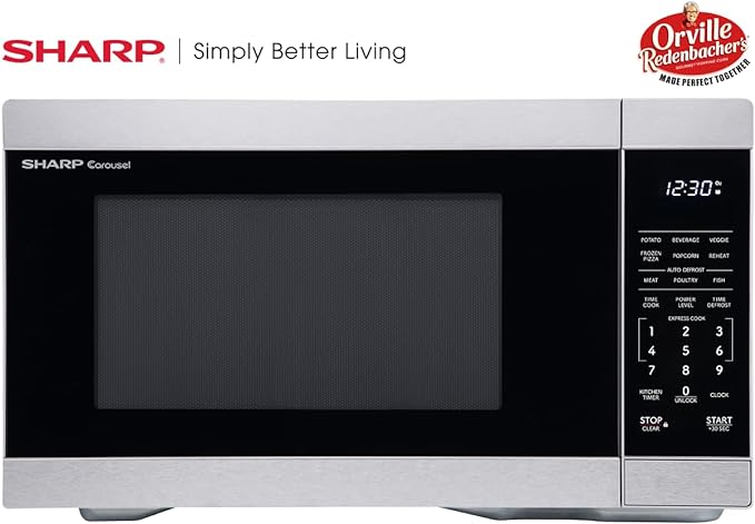 SHARP Countertop Microwave Oven with Removable 12.4" Carousel Turntable, 1000 Watt, 1.1 Cubic Feet, Stainless Steel